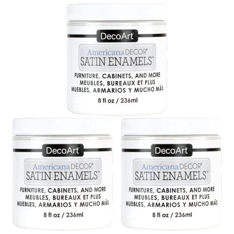 DecoArt Americana Decor Satin Enamels Acrylic Paint, Pure White, ADSA02, 8 fl oz, Jar (3 Pack) DecoArt