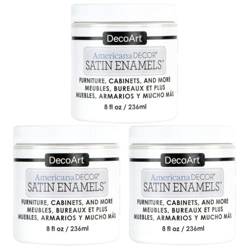 DecoArt Americana Decor Satin Enamels Acrylic Paint, Pure White, ADSA02, 8 fl oz, Jar (3 Pack) - WoodArtSupply