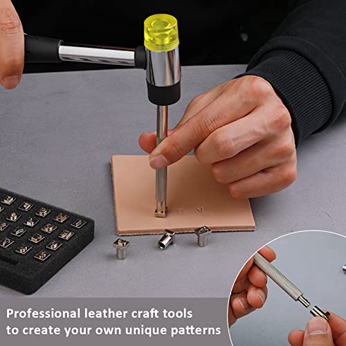 38 PCS Leather Stamping Tools, Leather Stamping Kit with 36pcs Letters and Numbers, Rubber Hammer, Leather Punch Tools, Leather Stamp Set Leather ZMAAGG