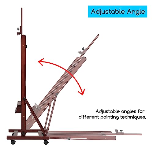 MEEDEN Large Studio Artist Easel, Holds Max Canvas 48", Solid Beech Wood H-Frame Easel with Large Storage Tray, Adjustable Art Paintng Easel, Studio - WoodArtSupply