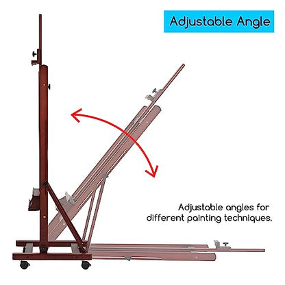 MEEDEN Large Studio Artist Easel, Holds Max Canvas 48", Solid Beech Wood H-Frame Easel with Large Storage Tray, Adjustable Art Paintng Easel, Studio - WoodArtSupply