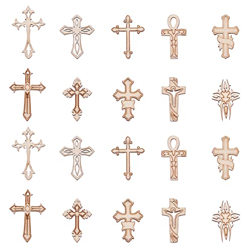 KitBeads 50pcs Random Wooden Cross Cutouts Christ Jesus Crucifix Laser Cut Wood Embellishment Hollow Unfinished Wood Cutouts for Arts Crafts DIY KitBeads