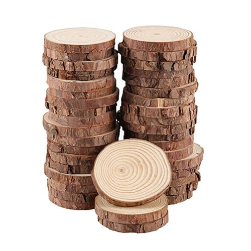 ZEONHEI 30 Pcs 3.5-4 Inches Natural Wood Slices, Unfinished Wood Slices Bulk for Crafts Wood Kit Circles Crafts Tree Slice with Bark for DIY Crafts