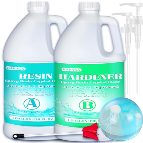 Epoxy Resin Crystal Clear, 2GALLON/256OZ Epoxy Resin kit Not Yellowing and No Bubble Self Leveling 2 Part Resin and Hardener for Mold for Casting