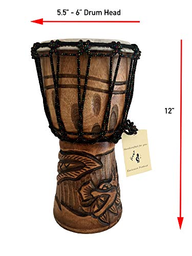 Djembe Drum Solid Wood Deep Carved Bongo Congo African Drum - 12" HIGH MED SIZE - Professional Quality - NOT MADE IN CHINA - JIVE BRAND (Dragon) Jive