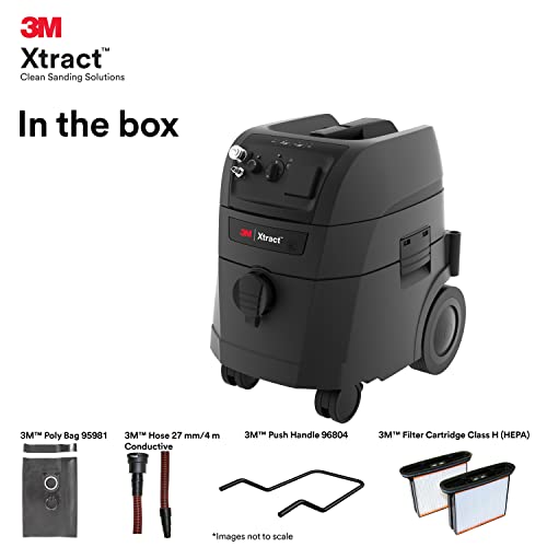 3M Xtract Portable Dust Extractor, 64256, 9 Gallon/35 Liter, Industrial Vacuum with Automatic Filter Clean Without Flow Stoppage, HEPA Filter, Xtract