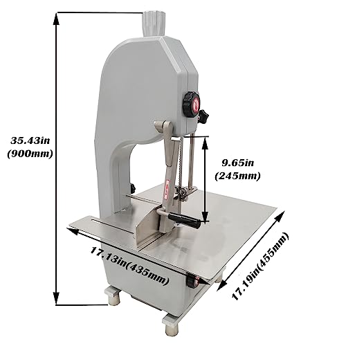 EQCOTWEA Bone Saw Machine Commercial Electric Frozen Meat Cutter Stainless Steel Butcher Bandsaw 0.16-7.87in Thickness with 3 Saw Blades Meat Cutter EQCOTWEA