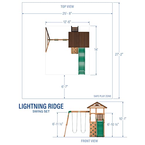 Backyard Discovery Lightning Ridge All Cedar Wooden Swing Set, Raised Clubhouse, 2 Belt Swings, 10 Inch Wave Slide, Ladder, Climbing Rock Wall Brown - WoodArtSupply