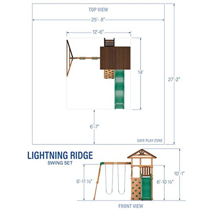 Backyard Discovery Lightning Ridge All Cedar Wooden Swing Set, Raised Clubhouse, 2 Belt Swings, 10 Inch Wave Slide, Ladder, Climbing Rock Wall Brown - WoodArtSupply