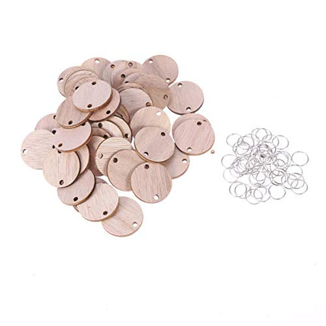 SEWACC Birthday Calendar Wall Hanging 50pcs Blank Wood Circle Pendants Round Wooden Circle Discs with Hole and Rings Birthday Board Tags Pendant SEWACC