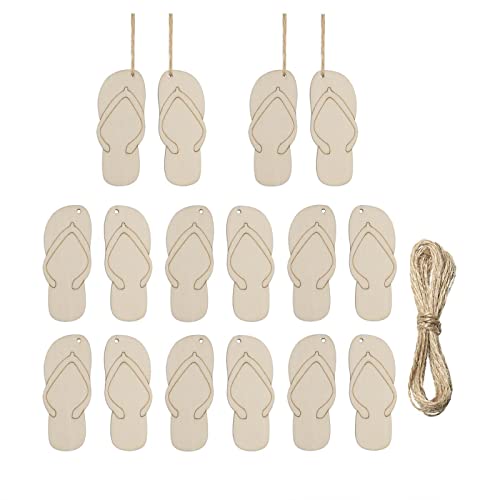 20pcs Flip Flop Shape Unfinished Wood Cutouts DIY Crafts 10 Pairs Blank Slippers Wooden Ornaments for Summer Beach Hawaii Luau Party Decoration JANOU