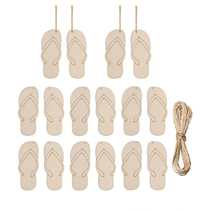 20pcs Flip Flop Shape Unfinished Wood Cutouts DIY Crafts 10 Pairs Blank Slippers Wooden Ornaments for Summer Beach Hawaii Luau Party Decoration