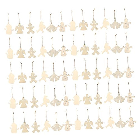 VILLCASE 60pcs Christmas Wood Chips Unfinished Wood Gingerbread Man Xmas Wood Gift Tag Christmas Gift Tag Christmas Pendant Decoration Snowman Wood VILLCASE
