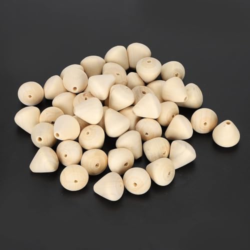 50Pcs Wooden Beads for Crafts, Natural Wood Beads Cone Shape Unfinished Wooden Loose Beads Wood Spacer Beads for Crafts DIY Jewelry Making HERCHR