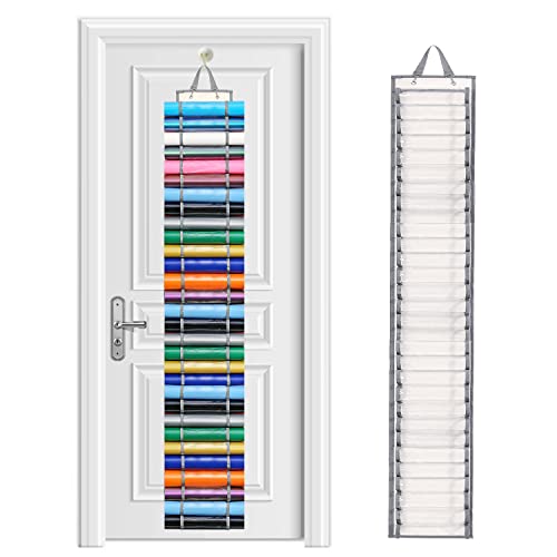 DKHDBD Vinyl Roll Holder with 60 Compartments and Keeper Door Hooks Strap, Clear Organizers Wall Mount for Home Craft Closet (Grey) DKHDBD