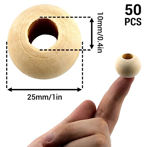 50 Pcs Unfinished Wood Beads for Crafts with Holes 25mm Diameter 3/8" Hole Round Wooden Beads for Craft Natural Color Round Wood Beads Wooden Spacer