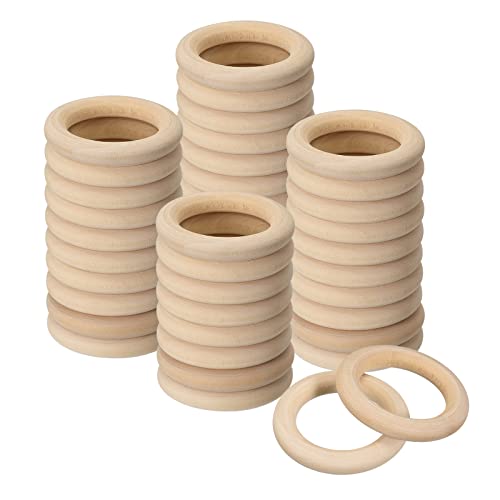 uxcell 80Pcs 40mm(1.6-inch) Natural Wood Rings, 7mm Thick Smooth Unfinished Wooden Circles for DIY Crafting, Knitting, Macrame, Pendant uxcell