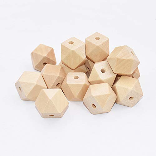 50pcs 20mm Wooden Beads Polygon Unpainted Spacer Beads Natural Color Beads Findings for DIY Handmade Craft Earring Necklaces Bracelets Jewelry Craft - WoodArtSupply