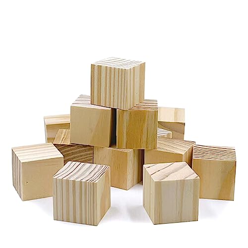 Wooden Blocks for Crafts, Unfinished Wood Cubes, 1.5 Inch Natural Wooden Blocks, Pack of 15 Wood Square Blocks, Wooden Cubes for Arts and Crafts and