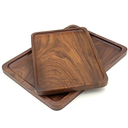 Bamber Wood Rectangular Serving Trays, Medium, Black Walnut, 13.4 x 9 Inches