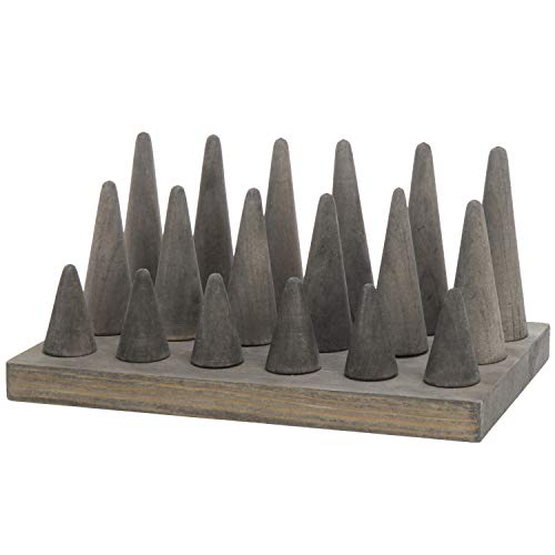 MyGift Vintage Gray Wood Ring Holder for Jewelry Tray, 18-Cone Organizer Peg Board Hand Ring Holder