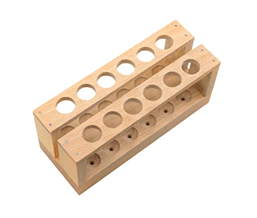 EISCO Wooden Test Tube Rack - Holds 12 x 15mm Diameter Tubes - 6" Wide, 2.7" Tall - Economy Unfinished Hardwood Construction Labs EISCO