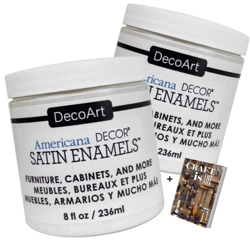 DecoArt Americana Decor Satin Enamels Paint - 2 Pack 8 oz Warm White Acrylic for Home Kitchen Wall Art- Furniture Supplies, Art Supplies Touch Up - WoodArtSupply