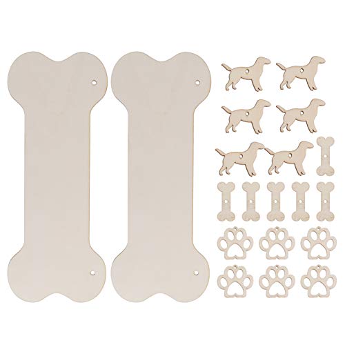 ARTIBETTER Dog Bone Wood Sign Blank Wooden Plaque Unfinished Wood DIY Crafts Hanging Sign for Puppy Pet House Door Wall Decoration 20pcs ARTIBETTER