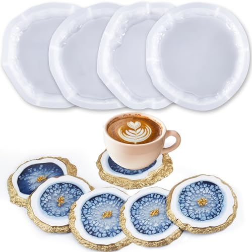 4 pcs Resin Coaster Molds, Silicone Coaster Molds for Epoxy Resin，Irregular Edge Coaster Molds for Resin Casting DIY Custom Coasters Resin Crafts SIMEIQI