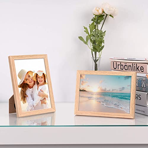 ATOBART 5x7 Picture Frame Made of Solid OAK Wood Covered by Real Glass,5x7 Natural Wood Photo Frame for Wall Mounting or Table Top Display,Set of 4