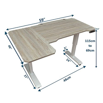 Sileye Adjustable Height L-Shaped Electric 59 Inch Sit-Stand Computer Desk with 3 Splice Boards, Lockable Casters-Ideal for Home Office, 59Inch, Oak - WoodArtSupply