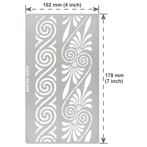 Aleks Melnyk No.332 Metal Stencil, Ancient Greek and Roman Ornament Design, Palmette Motif, Border, Patterns, Small Stencil, 1 PC, Template for Wood - WoodArtSupply