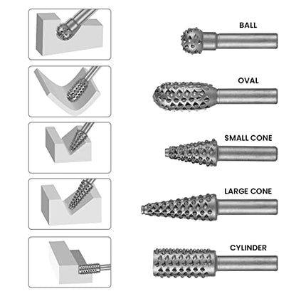 Hoteche Rotary Burr Set 5-Piece 1/4" Shank Carving Engraving Drill Bits Universal Fitment Rotary Tool Rasp Bits for Wood and Plastic Fit with Dremel, - WoodArtSupply