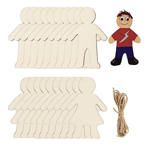 32 Pack Wood People Cutouts Wooden Kids Boy & Girl Hanging Ornaments DIY People Craft Boy & Girl Gift Tags for Home Party Decoration Craft Project
