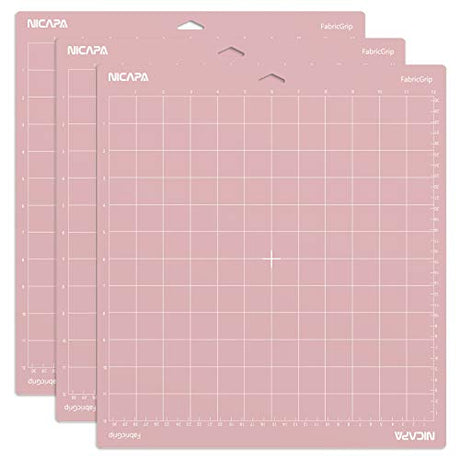 Nicapa Fabric Grip Cutting Mat for Cricut Maker 3/Maker/Explore 3/Air 2/Air/One (12x12 inch,3 Pack) Fabric Adhesive Sticky Pink Quilting Replacement NICAPA