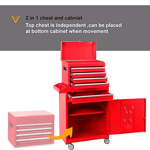 ROAD DAWG Torin Rolling Garage Workshop Organizer: Detachable 4 Drawer Tool Chest with Large Storage Cabinet and Adjustable Shelf, 20.3" l x 11" w x