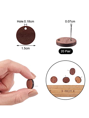 Pandahall 20 Pairs Walnut Wood Flat Round Shape Earring Findings 15mm Coconut Brown Dangle Stud Pendants with 304 Stainless Steel Pin for DIY Wooden PH PandaHall