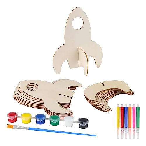 Aosekaa Unfinished Wooden Cutouts Wood Slices Ornaments Decor DIY Projects Rockets Wood Shapes for Scrapbook Woodworking Supplies DIY - 10pcs, Aosekaa