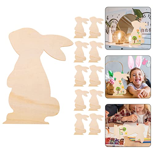 ABOOFAN 10Pcs Large Easter Bunny Wood Cutouts Unfinished Wooden Bunny Slices Blank Wood Rabbit Ornament for Painting Spring Decor Easter Party DIY - WoodArtSupply