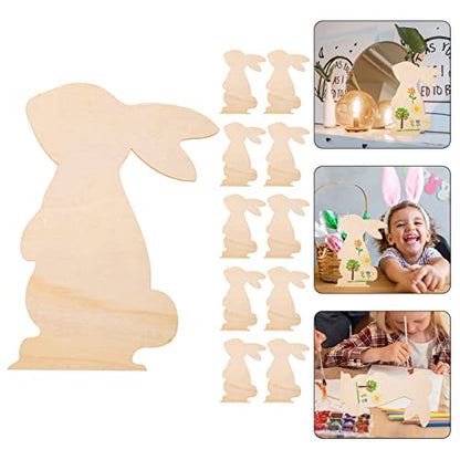 ABOOFAN 10Pcs Large Easter Bunny Wood Cutouts Unfinished Wooden Bunny Slices Blank Wood Rabbit Ornament for Painting Spring Decor Easter Party DIY - WoodArtSupply