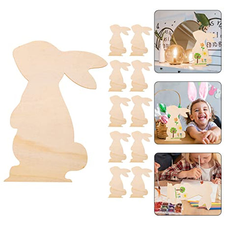 ABOOFAN 10Pcs Large Easter Bunny Wood Cutouts Unfinished Wooden Bunny Slices Blank Wood Rabbit Ornament for Painting Spring Decor Easter Party DIY ABOOFAN