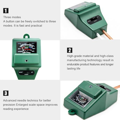 SONKIR Soil pH Meter, MS02 3-in-1 Soil Moisture/Light/pH Tester Gardening Tool Kits for Plant Care, Great for Garden, Lawn, Farm, Indoor & Outdoor - WoodArtSupply