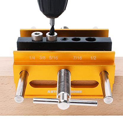 AUTOTOOLHOME Self Centering Doweling Jig Plus 6 inch Widen Wood Dowel Jig Kit Drill Jig for Straight Holes 6 Drill Guide Bushings Set Woodworking