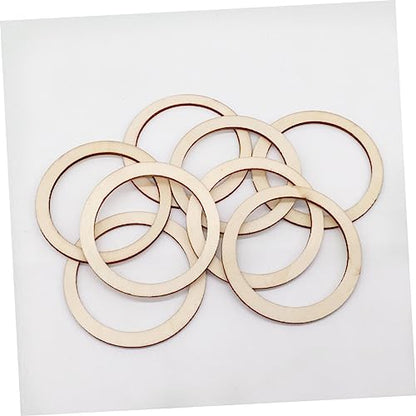 TEHAUX 200pcs Rustic Decor Floral Decor Rustic Frames Unfinished Wood DIY Craft Decor Flat Wooden Rings for Crafts Hollowed Wooden Slice Round