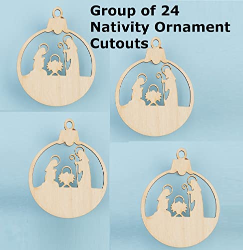 Factory Direct Craft Pack of 24 Unfinished Wood Nativity Ornament Cutouts - Christmas Nativity Wooden Shapes for Holiday Crafts and Winter Factory Direct Craft