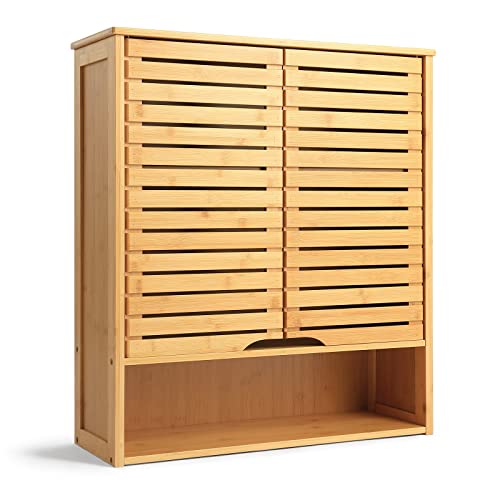 HYNAWIN Bamboo Wall Cabinet with Adjustable Shelf, Medicine Cabinet for Bathroom Living Room, Over-The-Toilet Floating Cabinet HYNAWIN