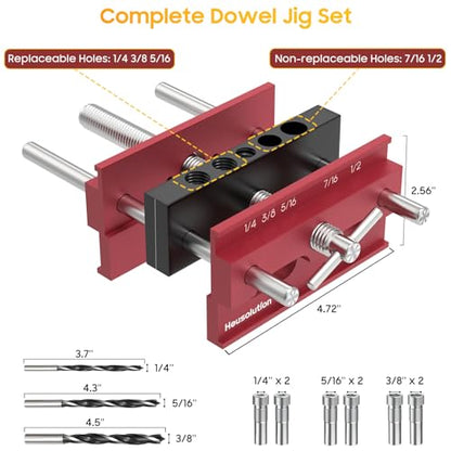 Housolution Dowel Jig, 6" Extra Length Self Centering Dowel Jig Kit With 6 Drill Guide Bushings, Adjustable Width Drill Jig for Straight Holes