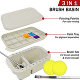 DUGATO Paint Brush Cleaner Washer, Multifunction Painting Brush Basin Holder and Organizer width Tray Palette Lid & 2 Art Sponges for Acrylic, DUGATO