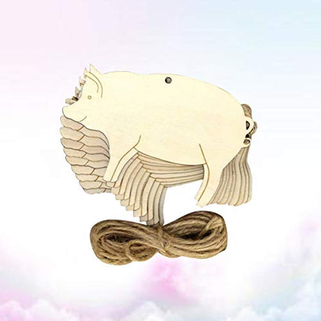 Amosfun 10pcs Pig Shape Wood Pig Wooden Cutout Shape Blank Wood Birthday Gift Tags Blank Wooden Hang Label Tags Unfinished Wood Tags with Ropes for Amosfun