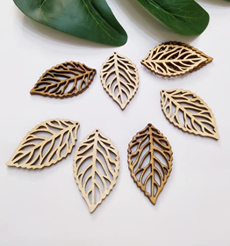 30pcs Wood Leaf Cut Out Earring Blanks, DIY Unfinished Laser Cut Natural Wood Earrings Blank for Jewelry Makers Supplies and Crafting (2'') - WoodArtSupply